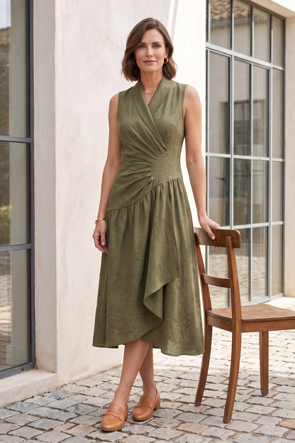 French Riviera matte crepe Midi Dress for urban workday sea-glass green matte crepe, compact viscose or washed satin with low shine Midi Dress - product view 5