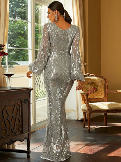 Long Sleeve Maxi Mermaid Sequin Dress