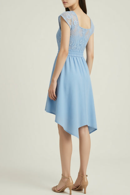 Light Blue Lace Midi Dress with Asymmetric Hem plum linen-viscose, cotton poplin or washed silk blend Midi Skirt - product view 4