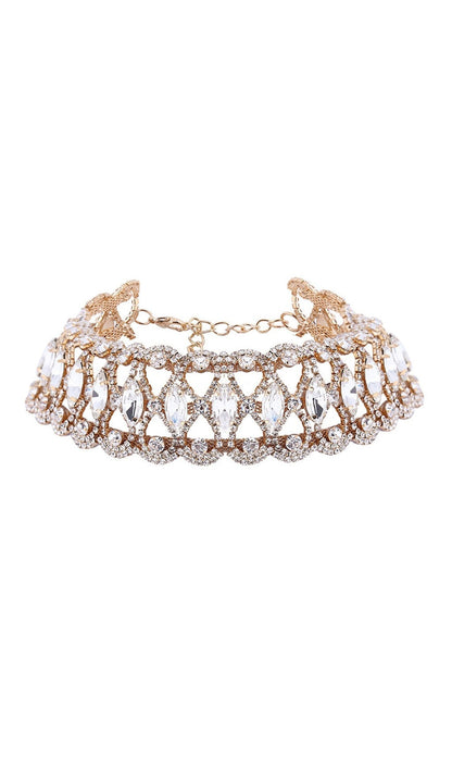 Scalloped Rhinestone Embellished Choker Necklace - Gold