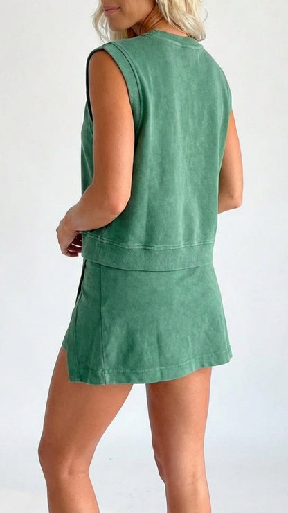 Women's Distressed-Look Pure Cotton T-Shirt & Shorts Two-Piece Set