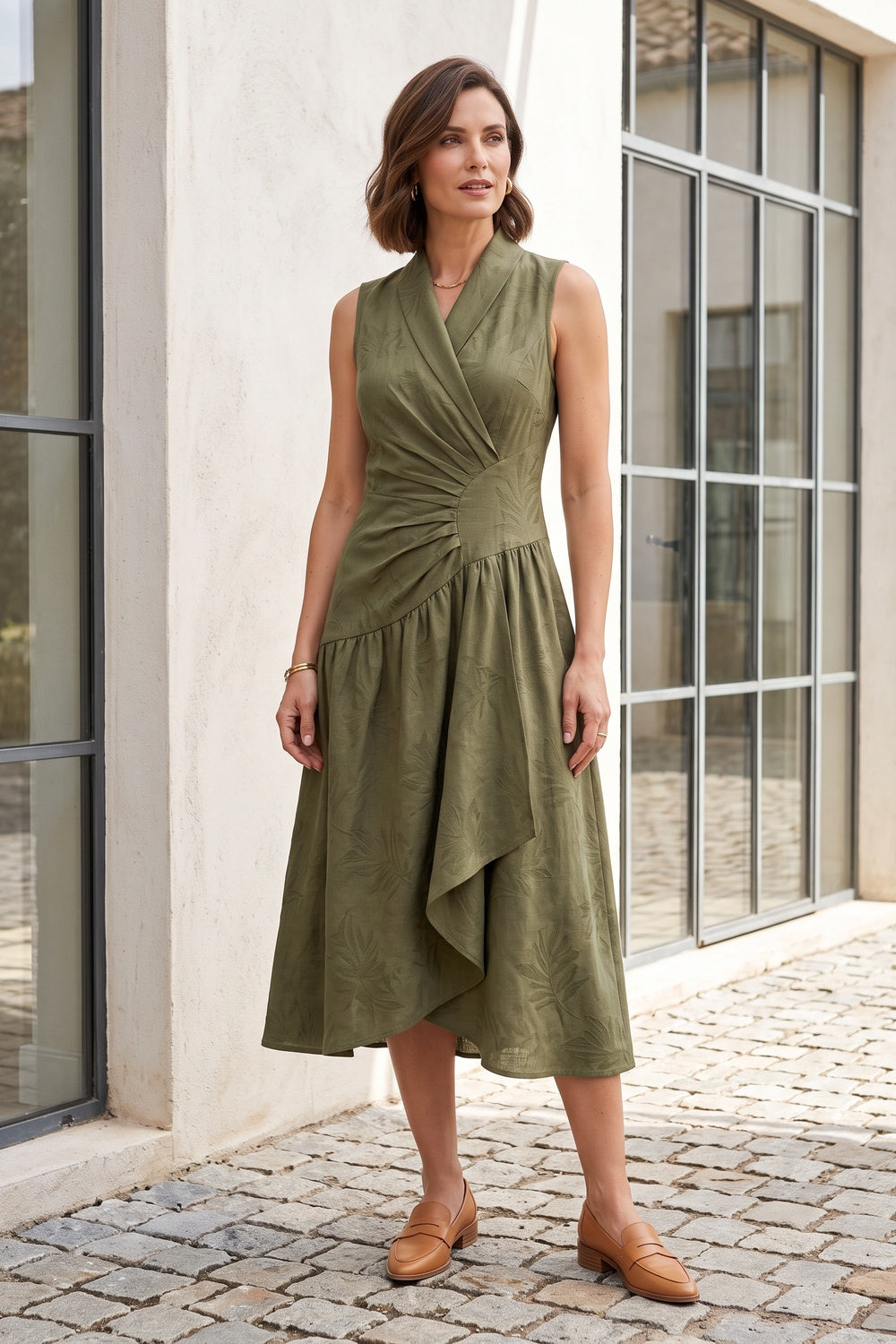 French Riviera matte crepe Midi Dress for urban workday sea-glass green matte crepe, compact viscose or washed satin with low shine Midi Dress - product view 1