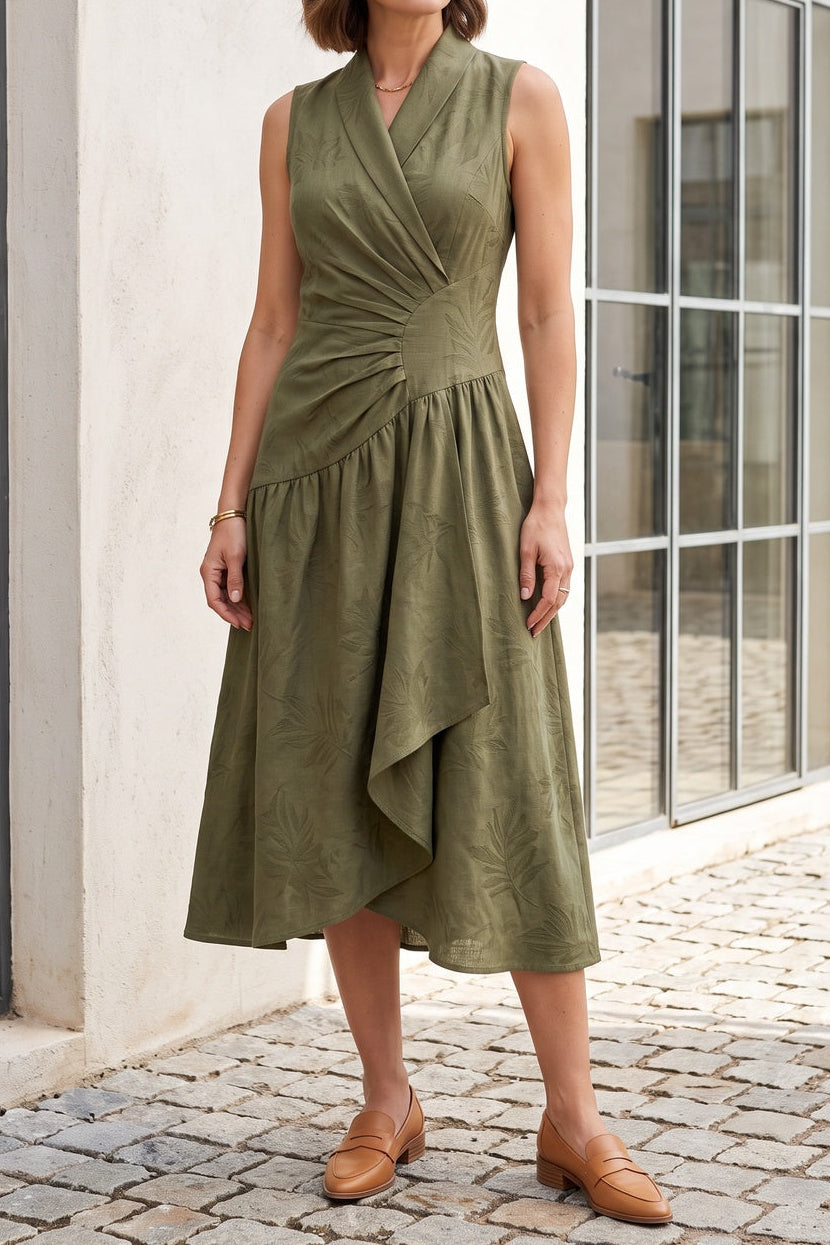 French Riviera matte crepe Midi Dress for urban workday sea-glass green matte crepe, compact viscose or washed satin with low shine Midi Dress - product view 1