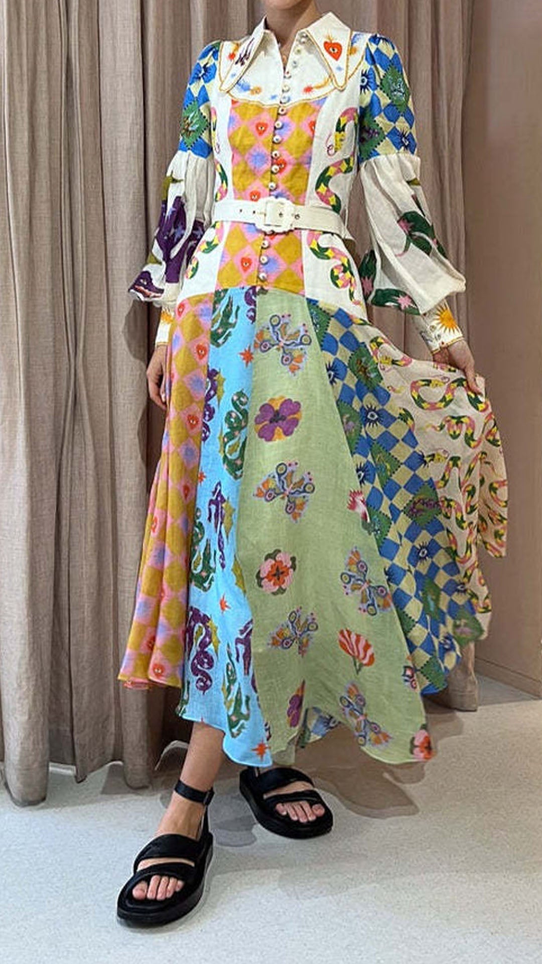 long sleeve Loose printed maxi Dress