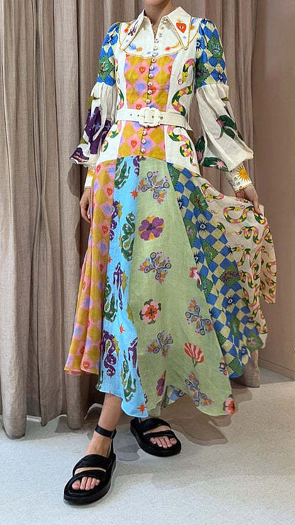 long sleeve Loose printed maxi Dress
