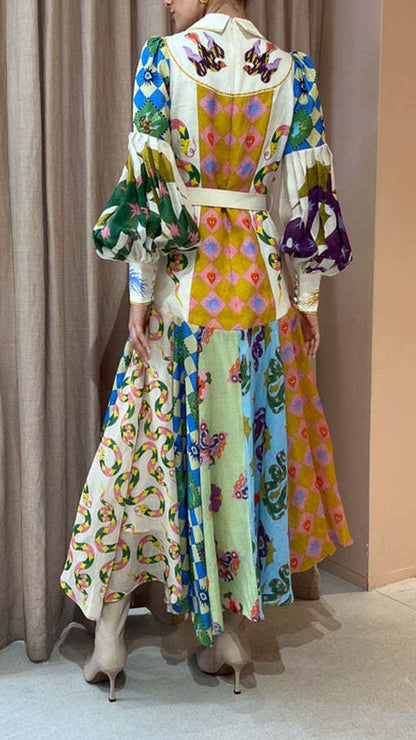 long sleeve Loose printed maxi Dress