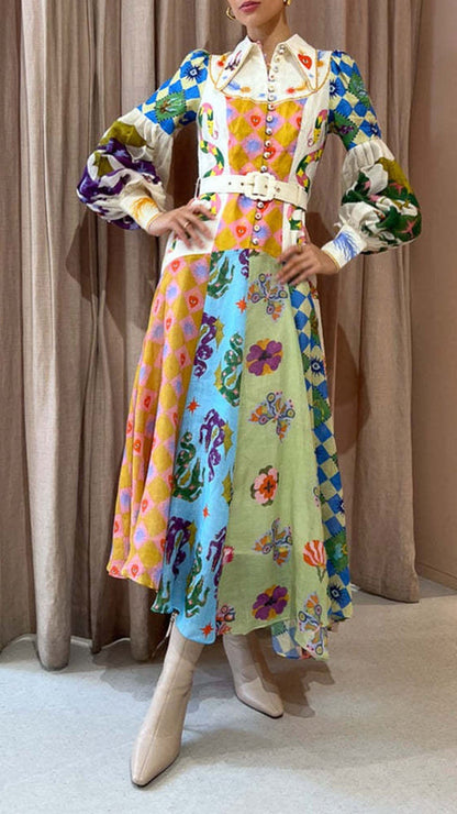 long sleeve Loose printed maxi Dress