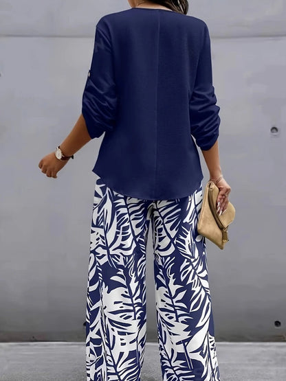 Women's Fashion Streetwear Pants Sets Bolero Top Long Sleeve V Neck Le
