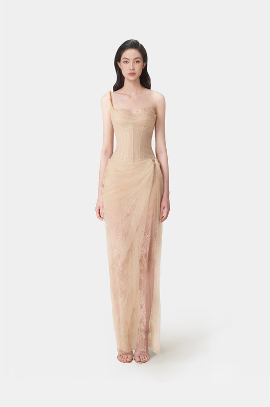 MARA BEIGE LACE CORSET DRESS