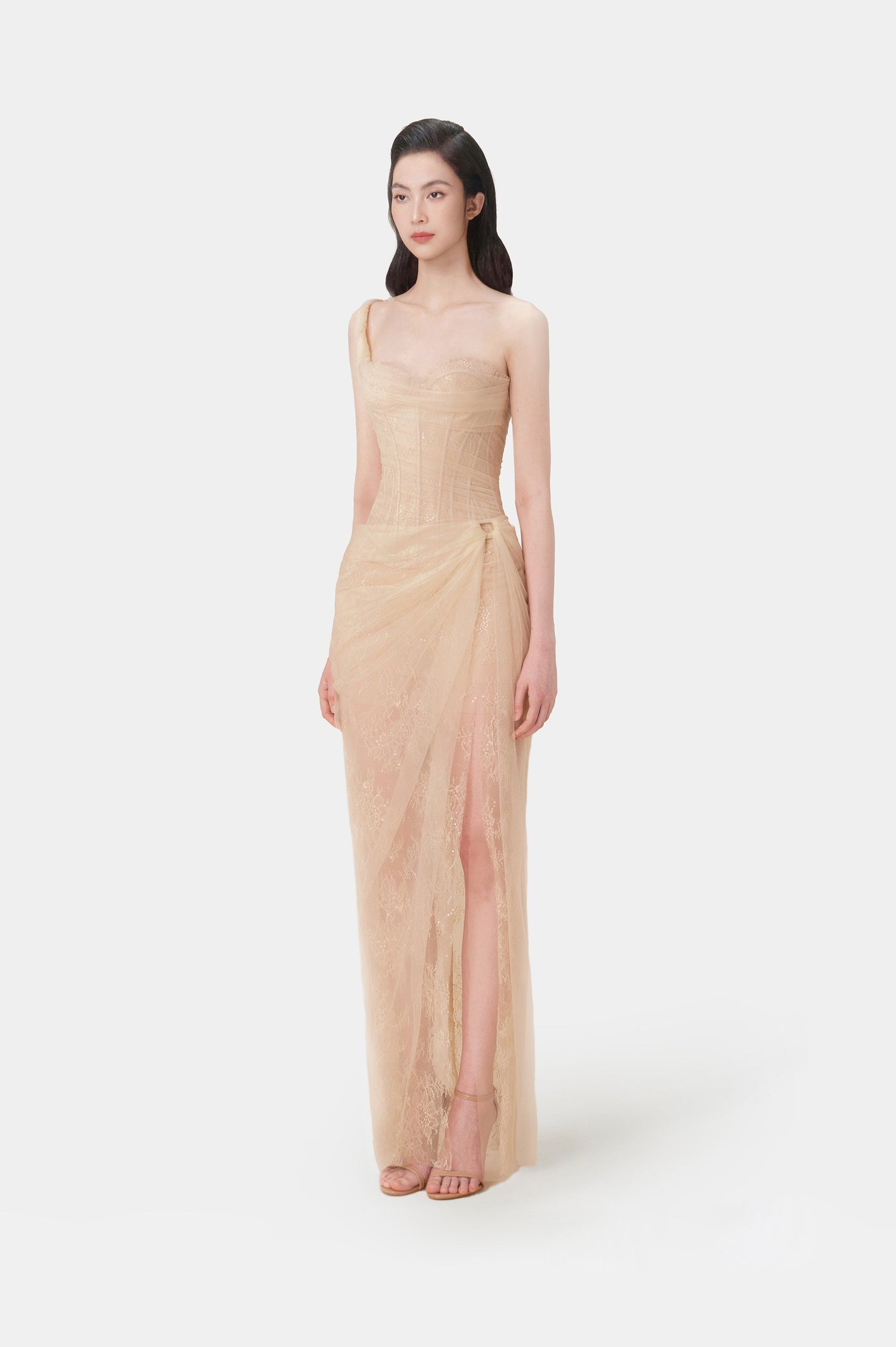 MARA BEIGE LACE CORSET DRESS