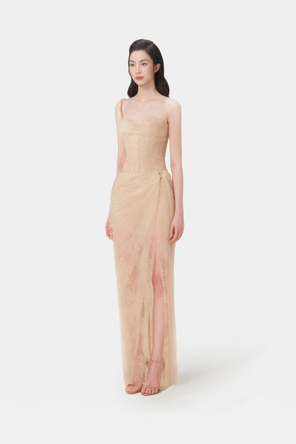 MARA BEIGE LACE CORSET DRESS