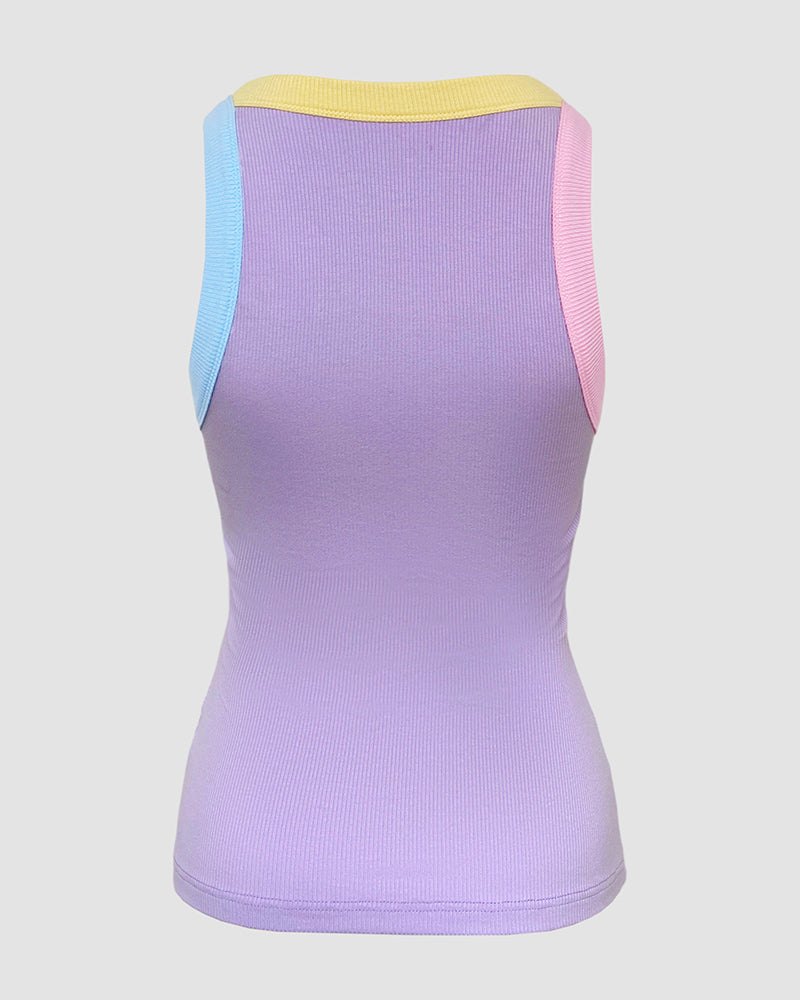 Ribbed Knit Sleeveless Scoop Neck Slim Fit Camisole Top with Built-in Bra