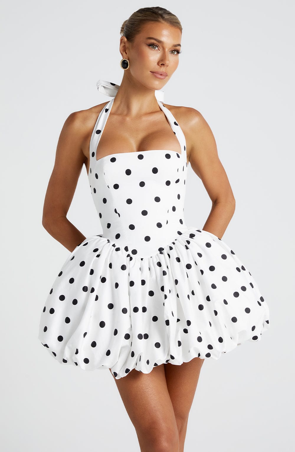 Maricia Cape Mini Dress - Black Polka Dot Print