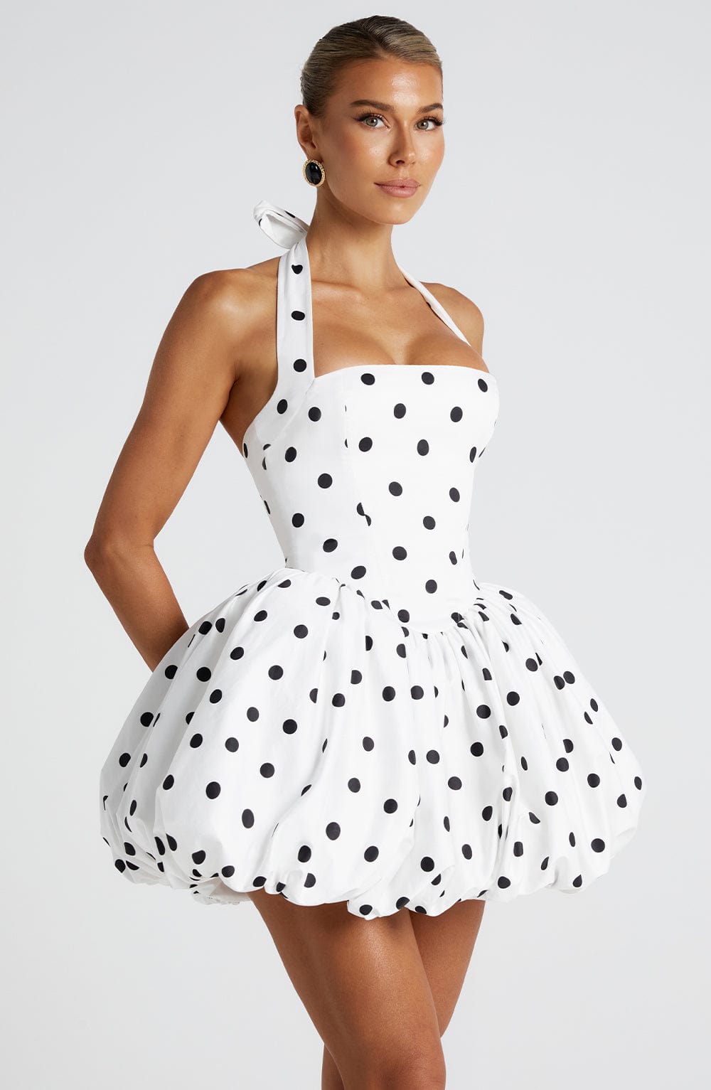 Maricia Cape Mini Dress - Black Polka Dot Print