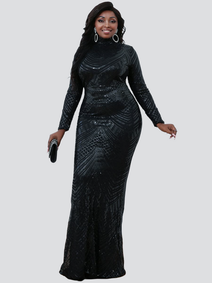 Plus Turtleneck Sequin Prom Dress