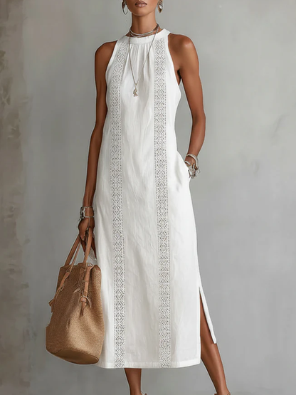 🌿 Retro Cozy Lace Minimalist Linen Dress — Timeless. Elegant. Effortlessly You.