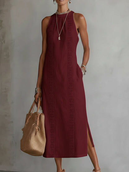 🌿 Retro Cozy Lace Minimalist Linen Dress — Timeless. Elegant. Effortlessly You.