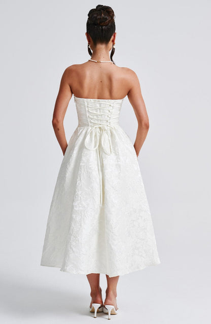 Lace Embroidery Saoirse Midi Dress - Ivory