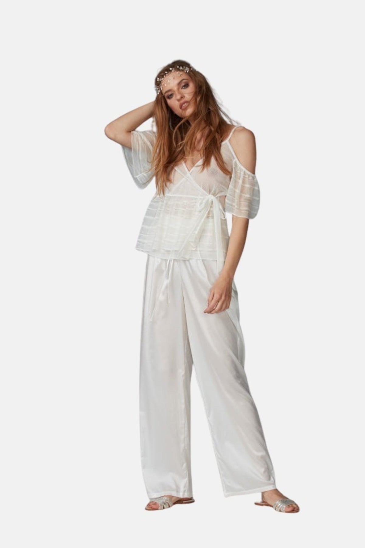 Simplicity silk long trousers - cream