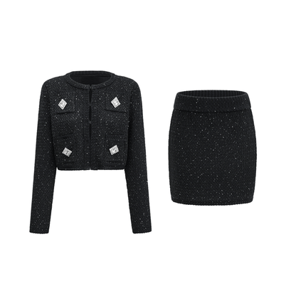 Sylvestra knitted cropped jacket & skirt matching set