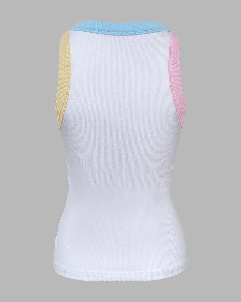 Ribbed Knit Sleeveless Scoop Neck Slim Fit Camisole Top with Built-in Bra