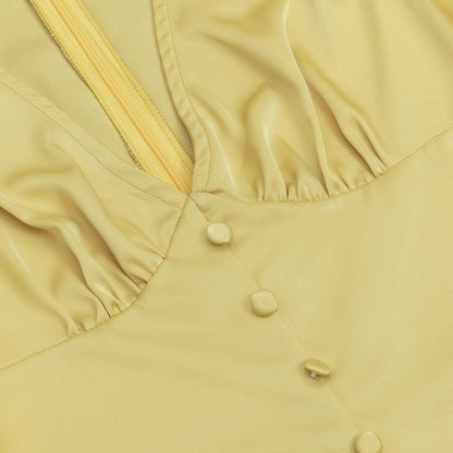 BUTTON FRONT SPLIT THIGH MIDI DRESS IN YELLOW DRESS sis label 