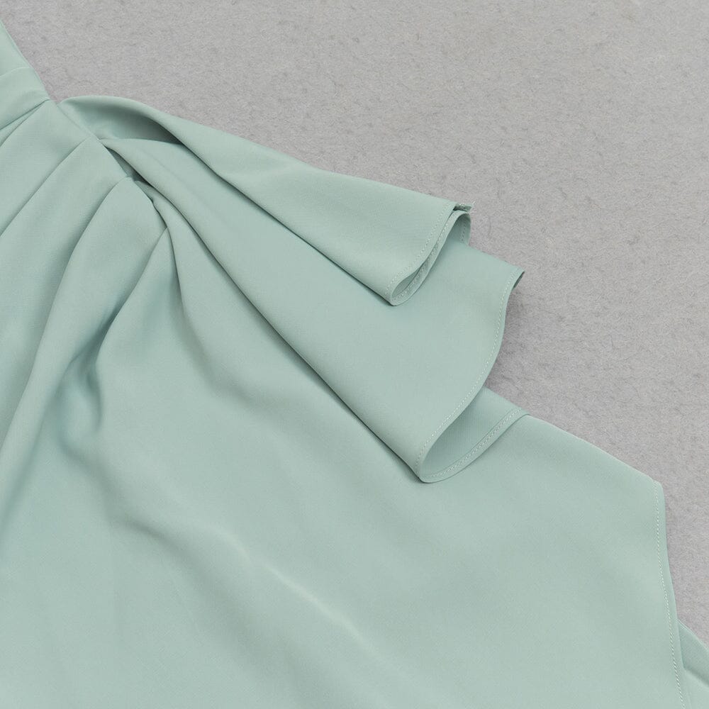 ONE SHOULDER RUCHED MIDI DRESS IN MINT DRESS sis label 