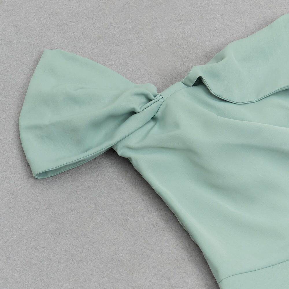 ONE SHOULDER RUCHED MIDI DRESS IN MINT DRESS sis label 