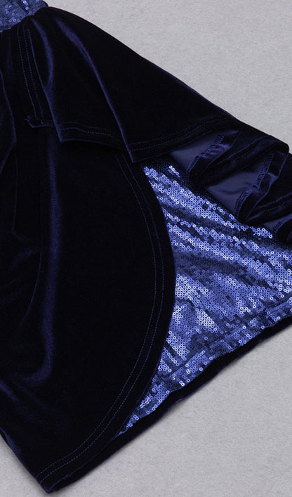 VELVET PLEATED SEQUINED MINI DRESS IN NAVY BLUE Dresses styleofcb 