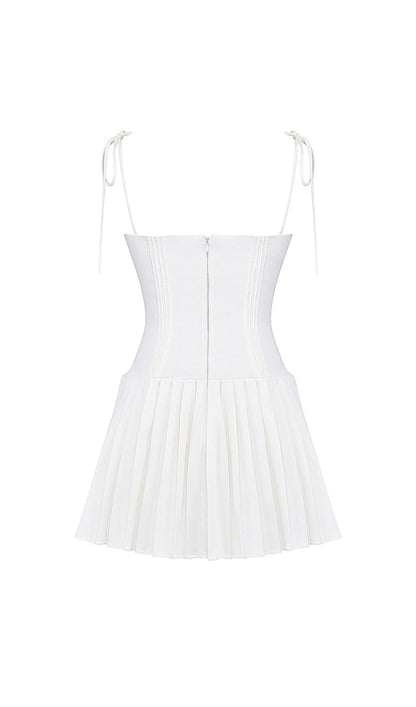 WHITE PLEATED MINI DRESS