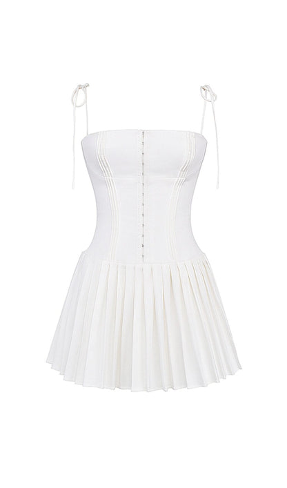 WHITE PLEATED MINI DRESS