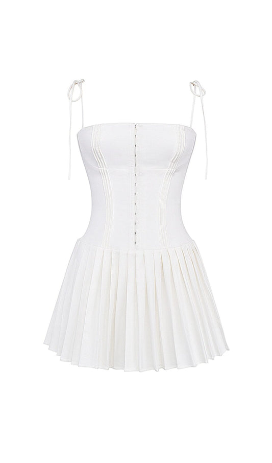 WHITE PLEATED MINI DRESS