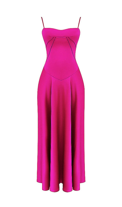 FUCHSIA LACE UP MAXI DRESS