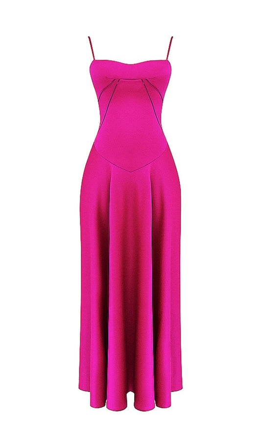 FUCHSIA LACE UP MAXI DRESS