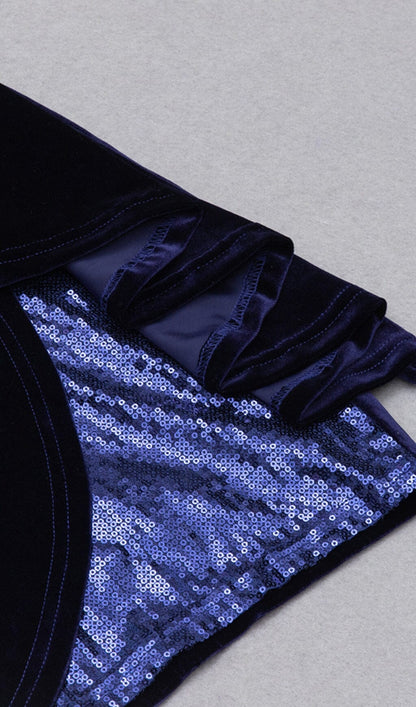 VELVET PLEATED SEQUINED MINI DRESS IN NAVY BLUE Dresses styleofcb 