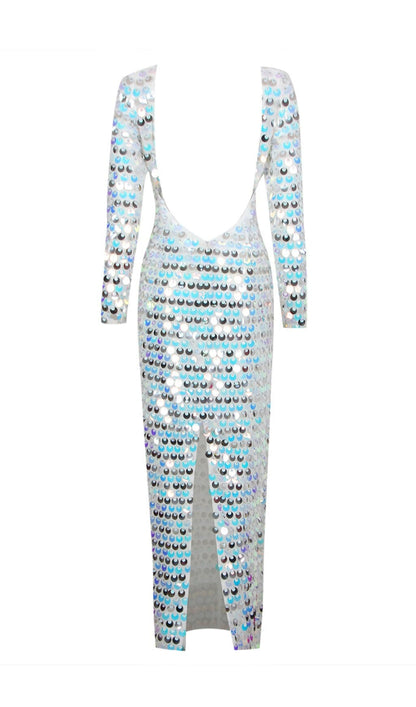 CREWNECK SLIM SEQUIN BACKLESS MAXI DRESS styleofcb 