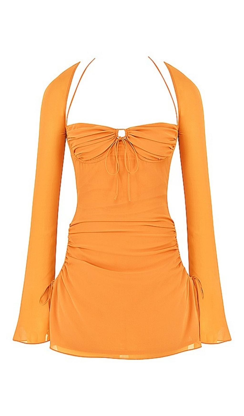 LONG SLEEVE HALTER MINI DRESS Dresses styleofcb S TANGERINE 