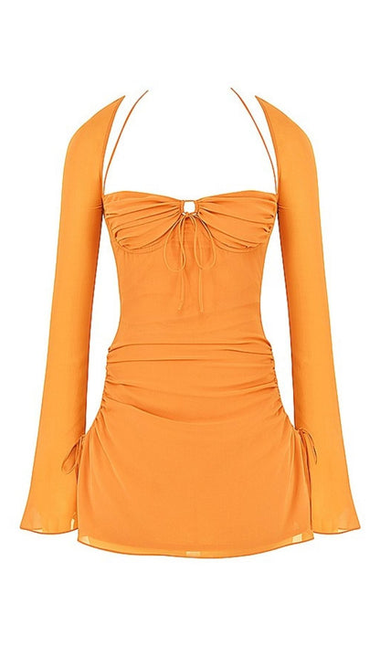 LONG SLEEVE HALTER MINI DRESS Dresses styleofcb S TANGERINE 