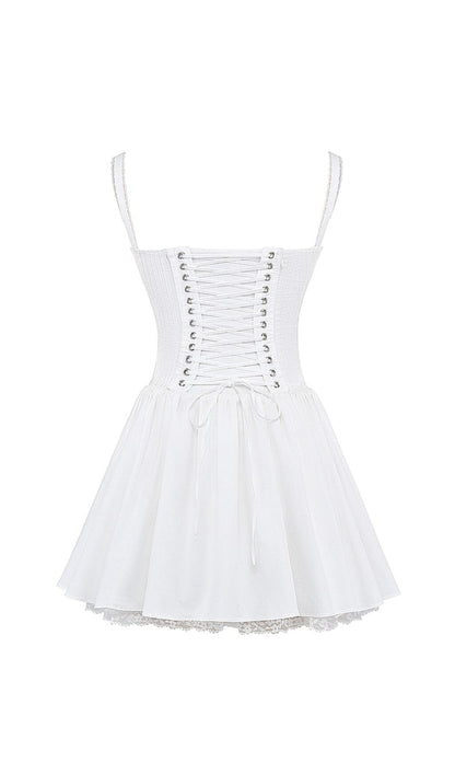 WHITE LACE CORSET MINI DRESS