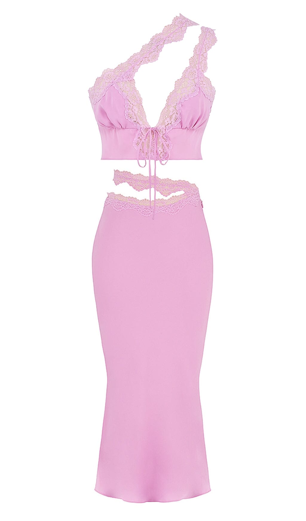 PINK LACE TRIM TWO PIECES SUIT