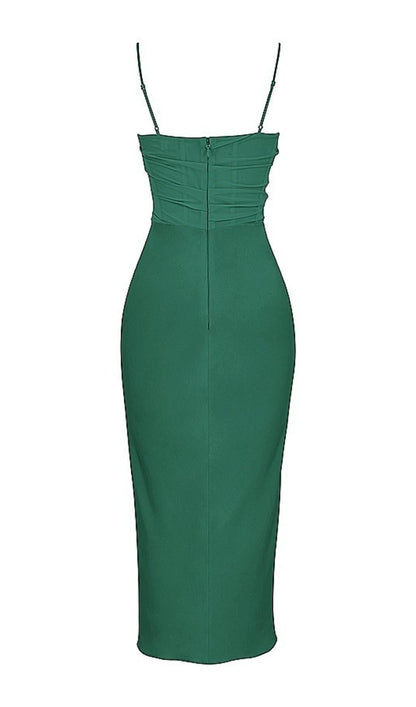 STRAP CORSET MIDI DRESS IN GREEN