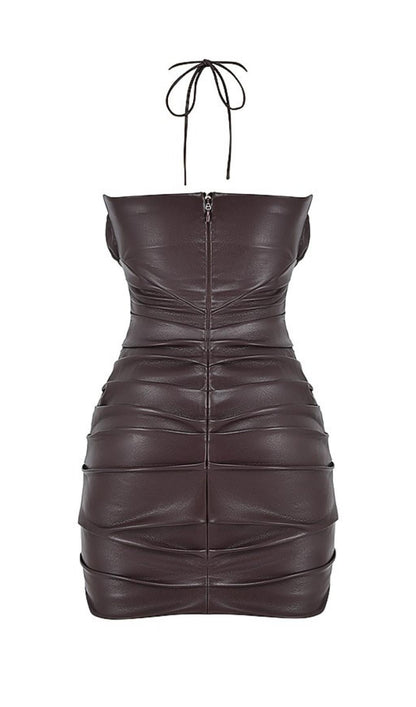 CUT OUT HALTER MINI DRESS IN CHOCOLATE styleofcb 
