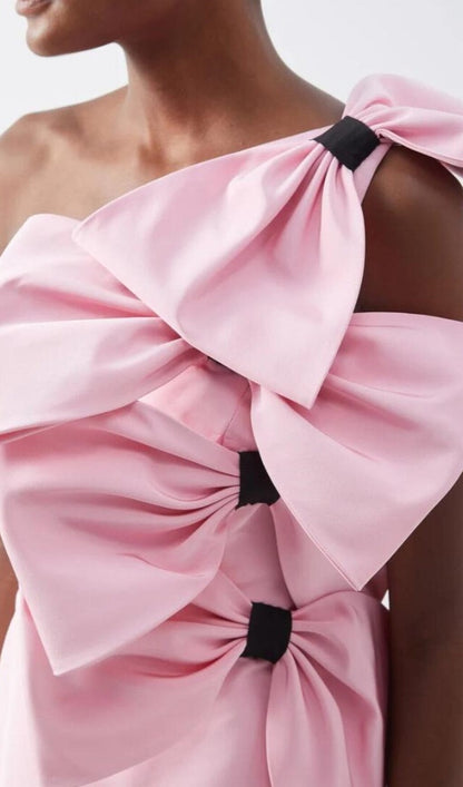 BOW-DETAILED SILK MINI DRESS IN PINK
