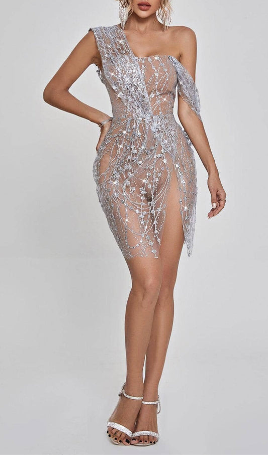 SPLIT SEQUIN MINI DRESS