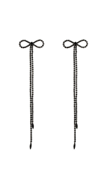 RHINESTONE BOW LONG CHAIN EARRINGS Earrings styleofcb 