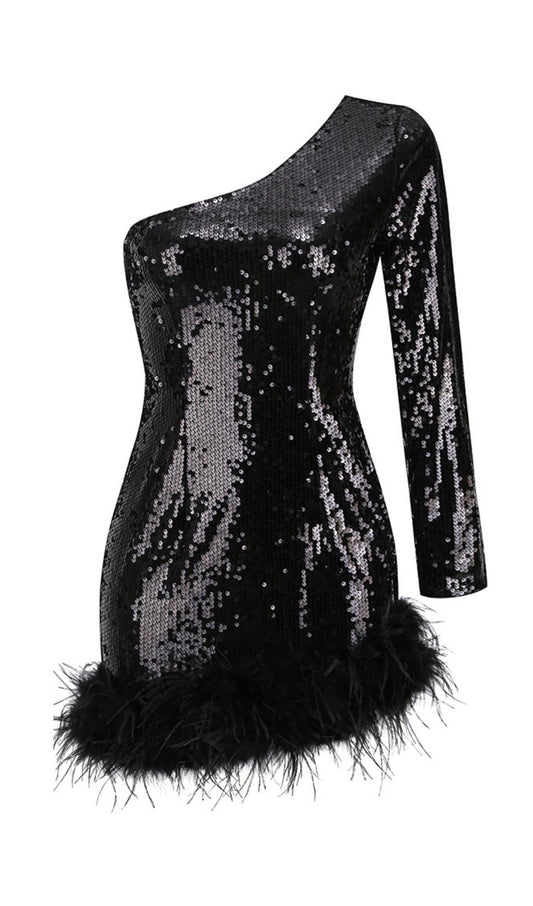 ONE SHOULDER SEQUIN MINI DRESS IN BLACK Dresses styleofcb 