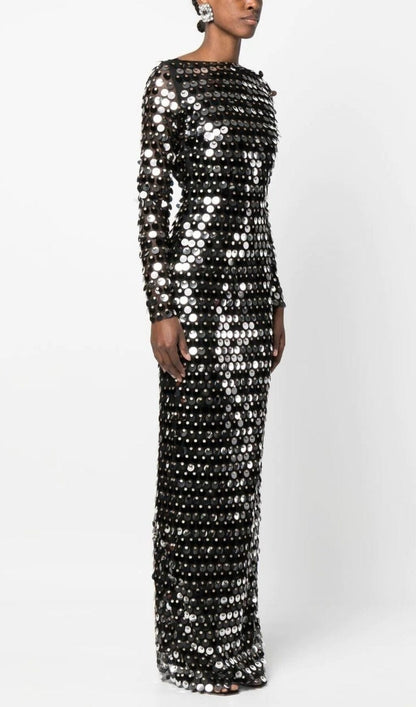 SEQUIN LONG SLEEVE MAXI DRESS IN BLACK styleofcb 
