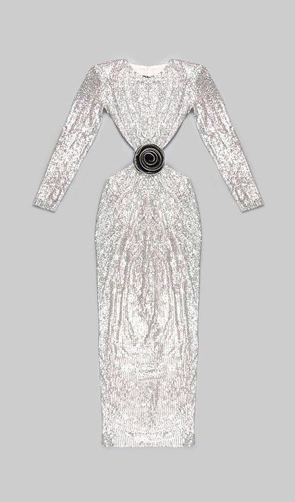 SEQUINN CUTOUT MAXI DRESS IN METALLIC DRESS styleofcb 