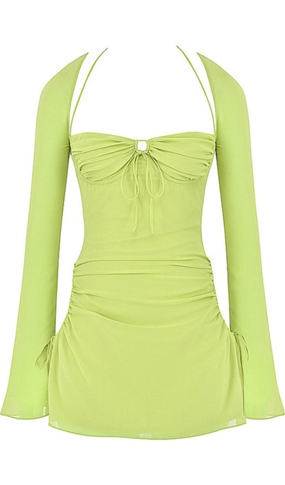 LONG SLEEVE HALTER MINI DRESS Dresses styleofcb XS LIME 
