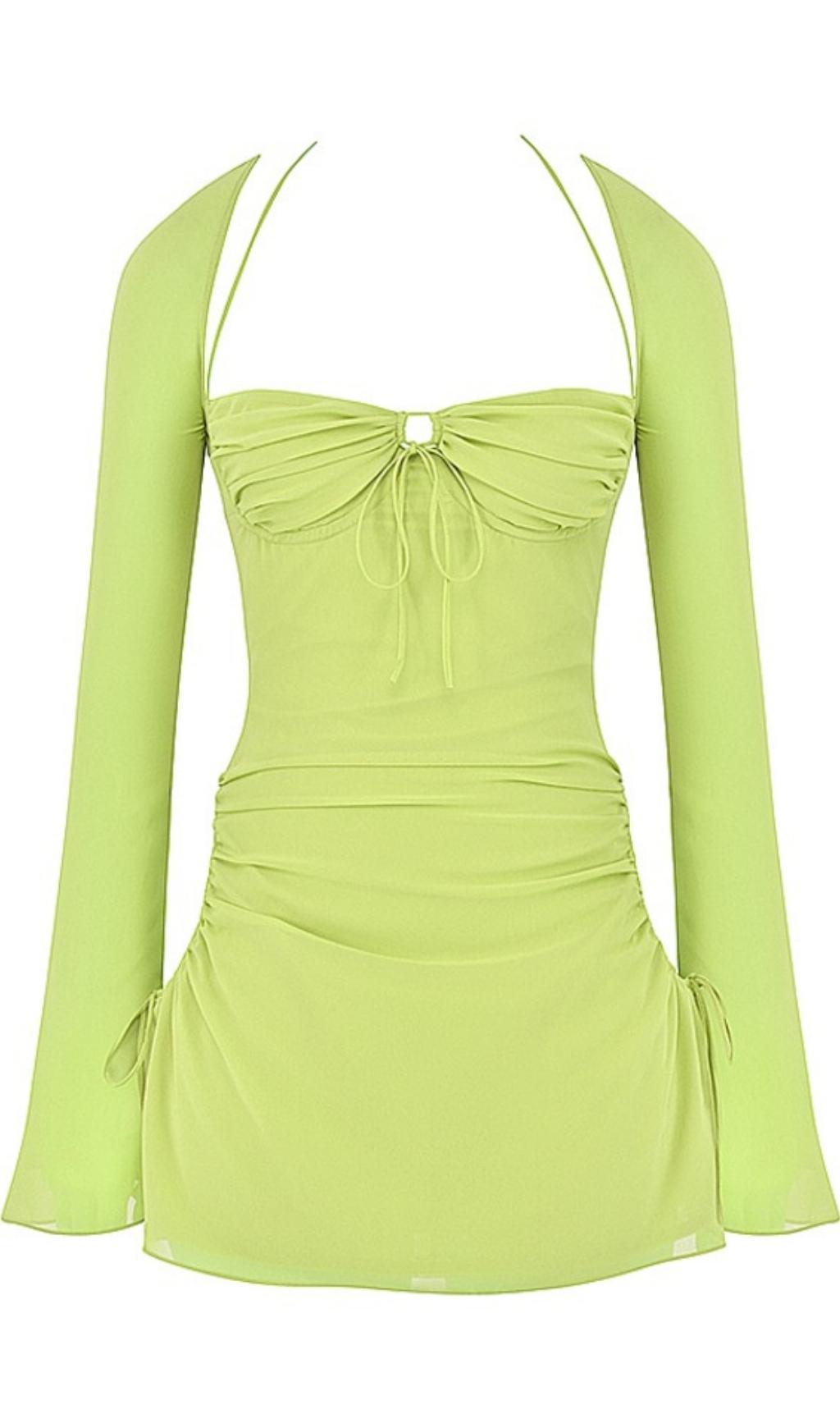 LONG SLEEVE HALTER MINI DRESS Dresses styleofcb S LIME 